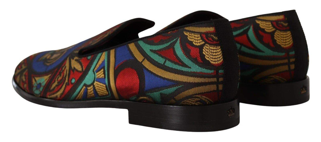 Dolce & Gabbana Multicolor Jacquard Crown Slippers Loafers Shoes #men, Dolce & Gabbana, EU44/US11, feed-1, Loafers - Men - Shoes, Multicolor at SEYMAYKA