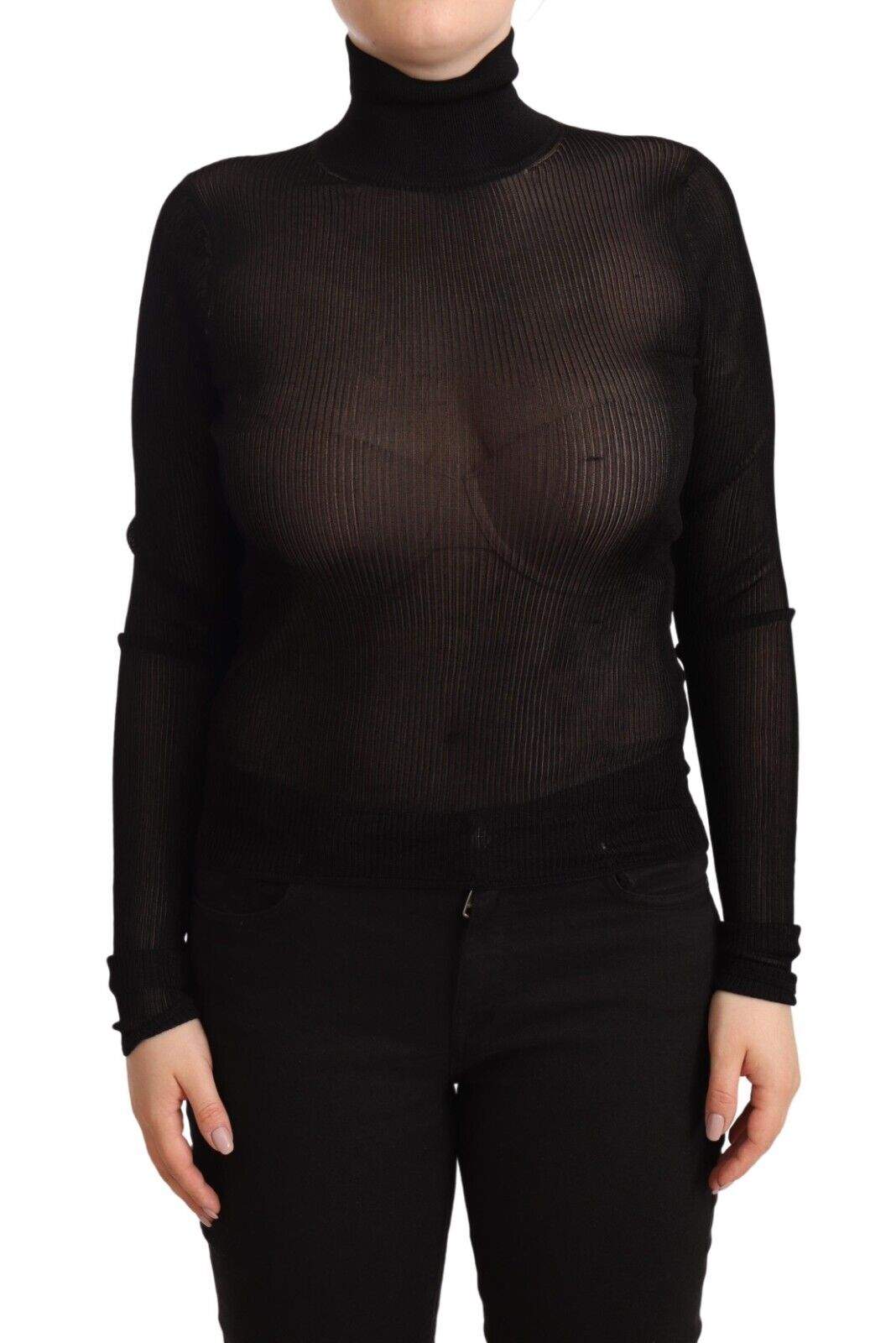 Dolce & Gabbana Black Turtleneck Sheer Pullover Top Sweater Black, Dolce & Gabbana, feed-1, IT38|XS, IT40|S, Sweaters - Women - Clothing at SEYMAYKA