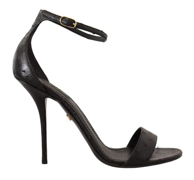 Dolce & Gabbana Black Ostrich Ankle Strap Heels Sandals Shoes Black, Dolce & Gabbana, EU41/US10.5, feed-1, Sandals - Women - Shoes at SEYMAYKA