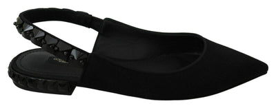 Dolce & Gabbana Black Flats Slingback Charmeuse Shoes Black, Dolce & Gabbana, EU36/US5.5, EU37.5/US7, feed-agegroup-adult, feed-color-Black, feed-gender-female, Flat Shoes - Women - Shoes at SEYMAYKA