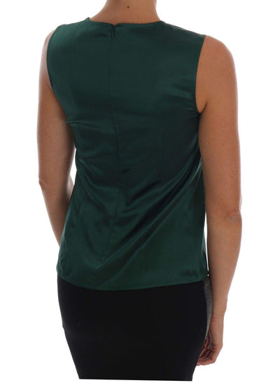 Dolce & Gabbana Dark Green Silk Sleeveless Round Neck Tank Top Dark Green, Dolce & Gabbana, feed-1, IT40|S, Tops & T-Shirts - Women - Clothing at SEYMAYKA