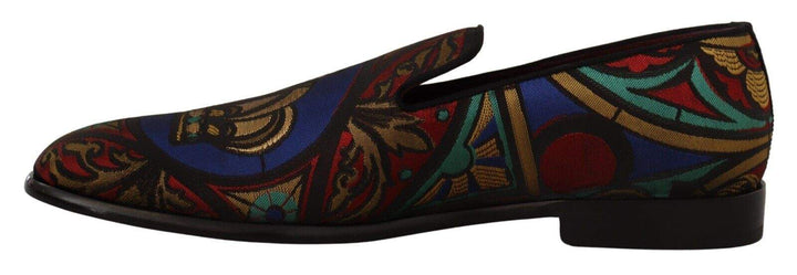 Dolce & Gabbana Multicolor Jacquard Crown Slippers Loafers Shoes #men, Dolce & Gabbana, EU44/US11, feed-1, Loafers - Men - Shoes, Multicolor at SEYMAYKA