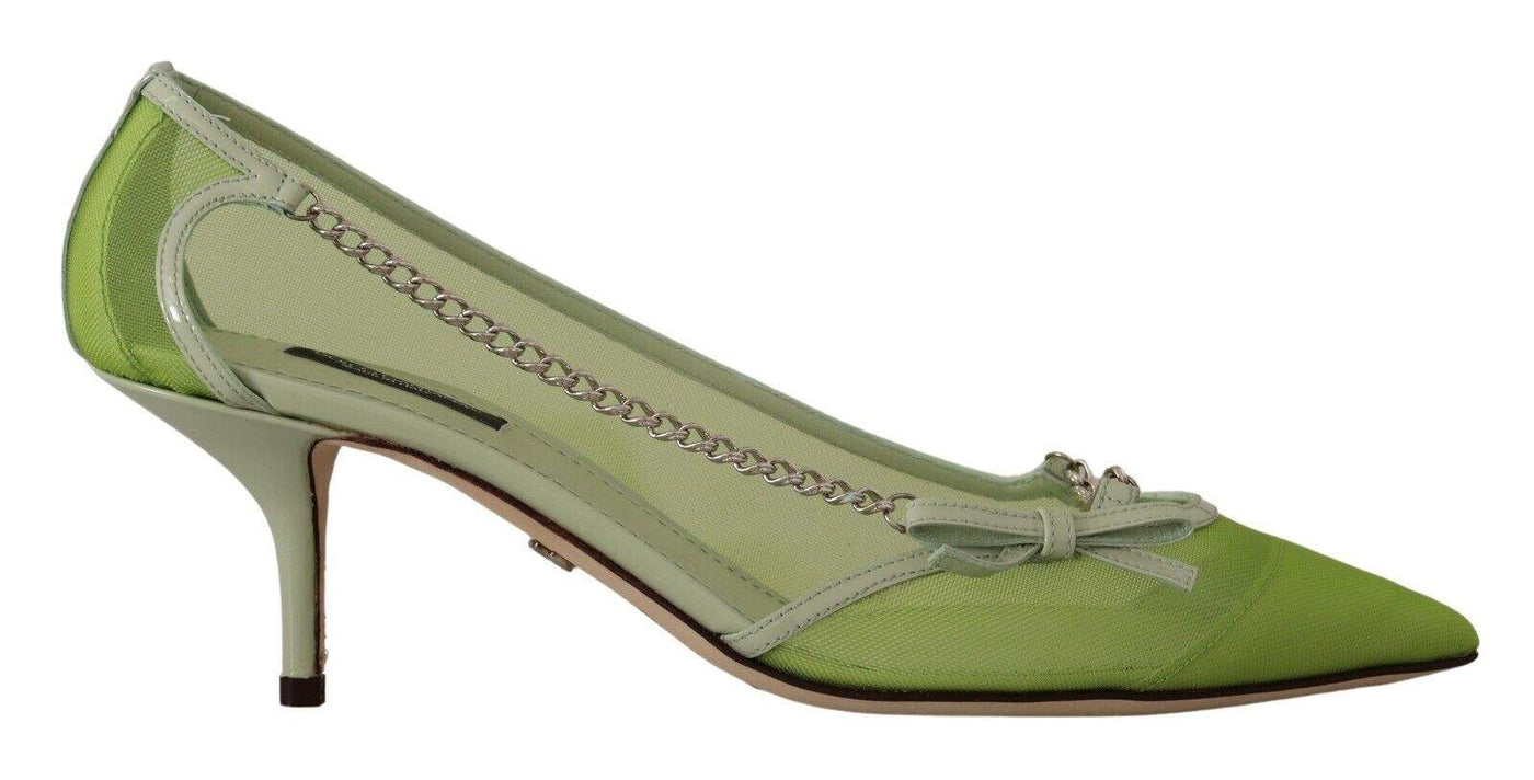 Dolce & Gabbana Green Mesh Leather Chains Heels Pumps Shoes Dolce & Gabbana, EU39/US8.5, feed-1, Green, Pumps - Women - Shoes at SEYMAYKA