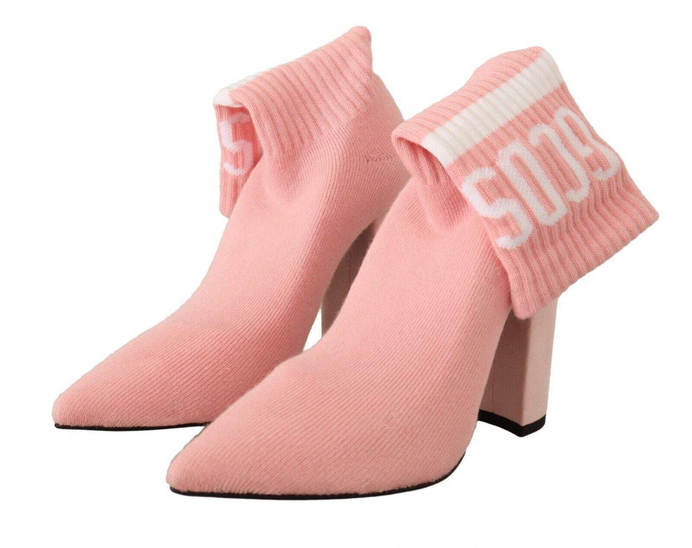 GCDS Pink Suede Logo Socks Block Heel Ankle Boots Shoes Boots - Women - Shoes, EU35/US4.5, EU39/US8.5, EU40/US9.5, feed-1, GCDS, Pink at SEYMAYKA
