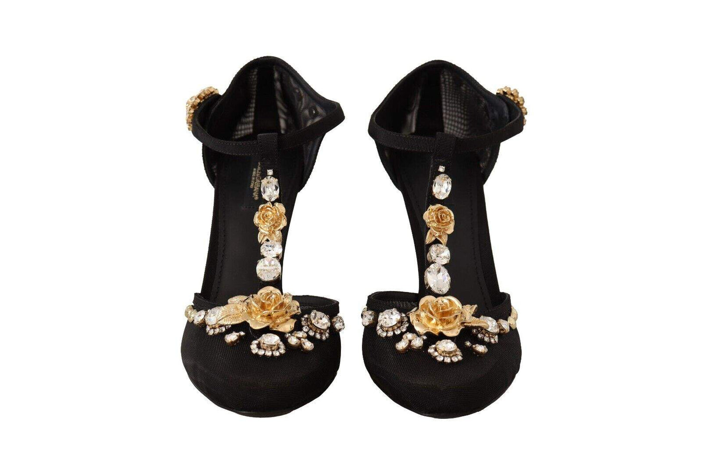 Dolce & Gabbana Black Mesh Crystals T-strap Heels Pumps Shoes Black, Dolce & Gabbana, EU39/US8.5, EU40/US9.5, EU41/US10.5, feed-1, Pumps - Women - Shoes at SEYMAYKA