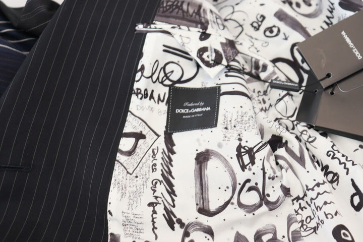 Dolce & Gabbana Blue Wool Patchwork Double Breasted Blazer