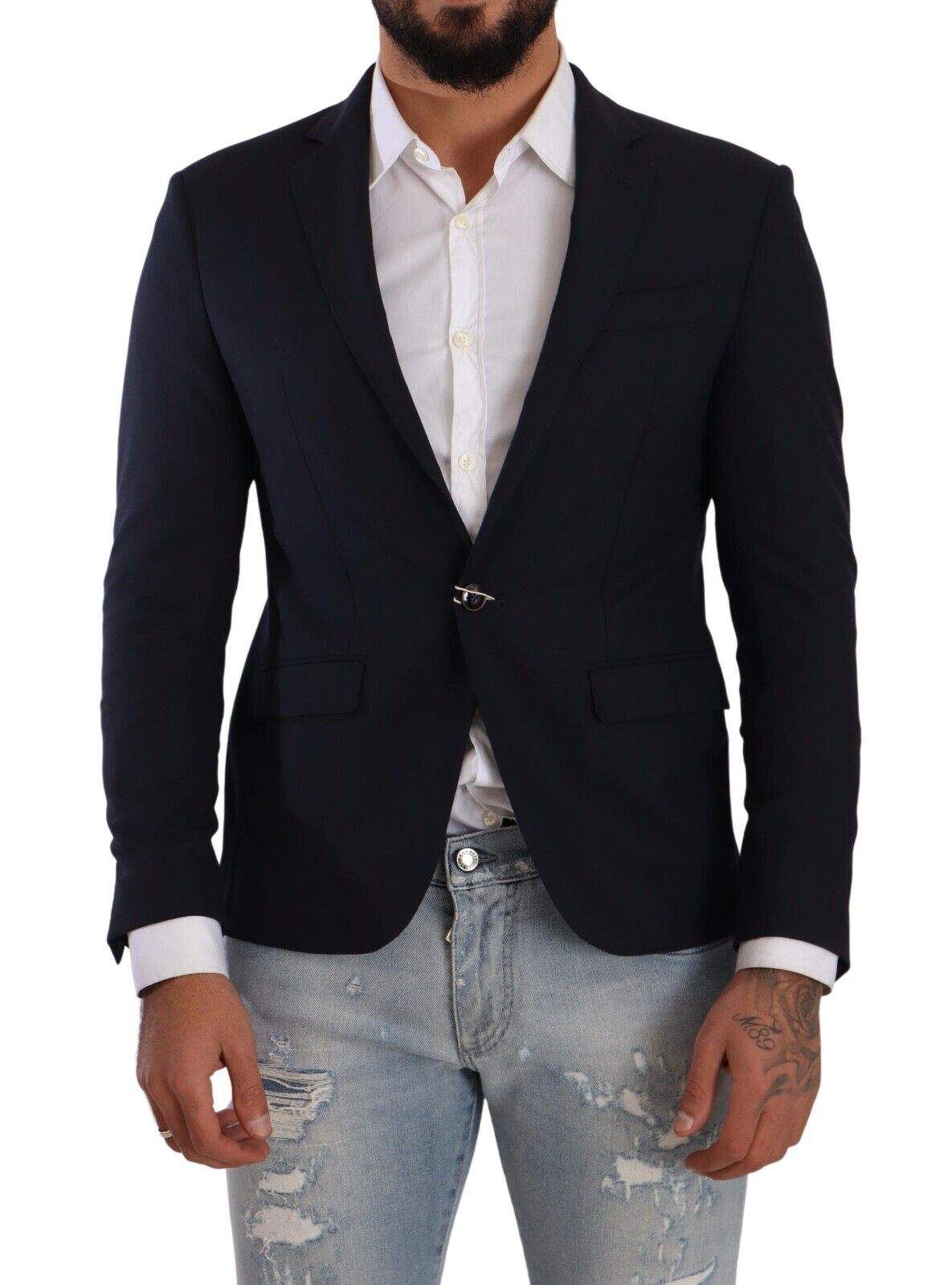 Doico Tagliente Dark Blue Single Breasted Slim Fit Blazer #men, Blazers - Men - Clothing, Blue, Domenico Tagliente, feed-1, IT48 | M at SEYMAYKA