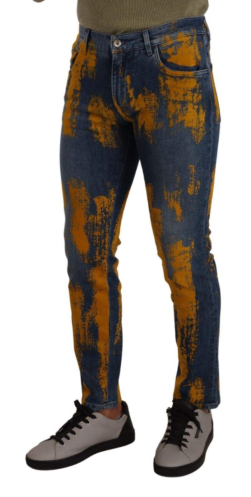 Dolce & Gabbana Blue Yellow Dye Cotton Skinny  Denim Jeans #men, Blue, Dolce & Gabbana, feed-1, IT44 | XS, IT46 | S, IT48 | M, IT50 | L, IT52 | XL, IT54 | XL, Jeans & Pants - Men - Clothing at SEYMAYKA