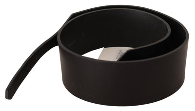 Costume National Black Leather Silver Round Buckle Belt