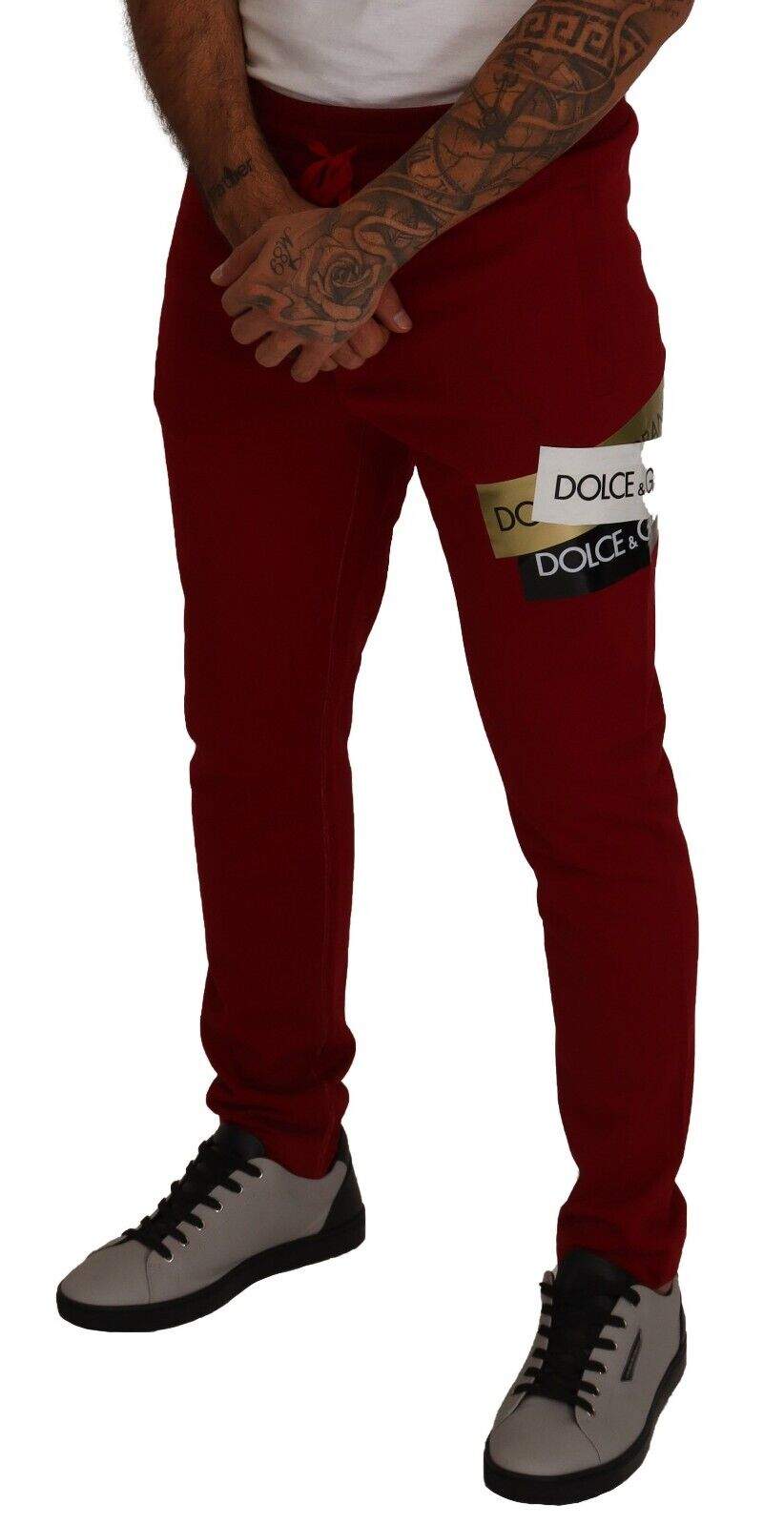 Dolce & Gabbana Red Cotton Logo Patch Sweatpants Jogging Pants #men, Dolce & Gabbana, feed-1, IT44 | XS, IT46 | S, Jeans & Pants - Men - Clothing, Red at SEYMAYKA