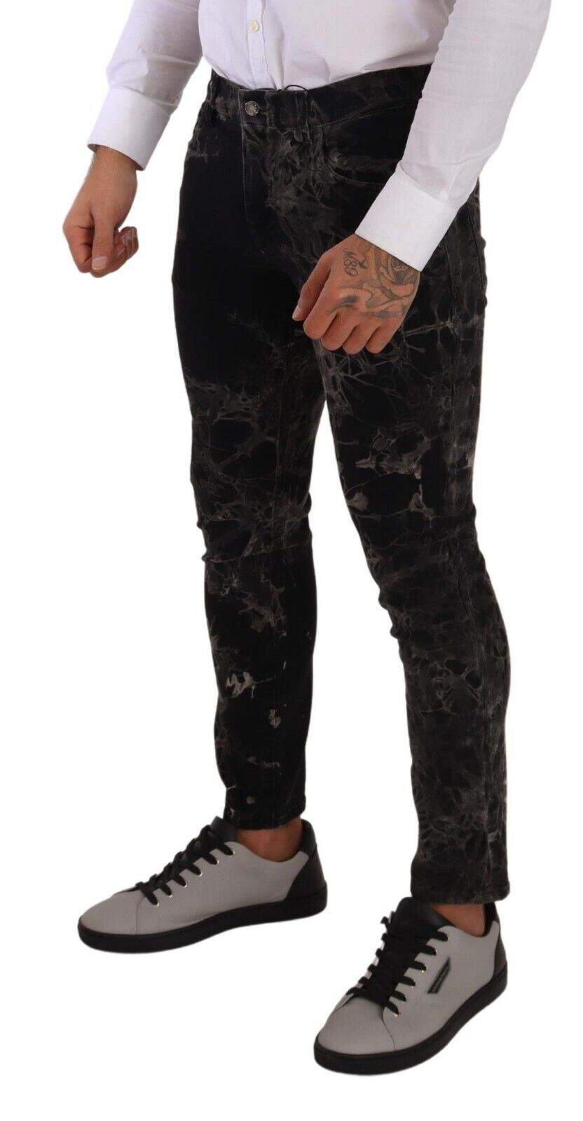 Dolce & Gabbana Black Patterned Skinny Slim Fit Jeans #men, Black and Gray, Dolce & Gabbana, feed-1, IT48 | M, Jeans & Pants - Men - Clothing at SEYMAYKA