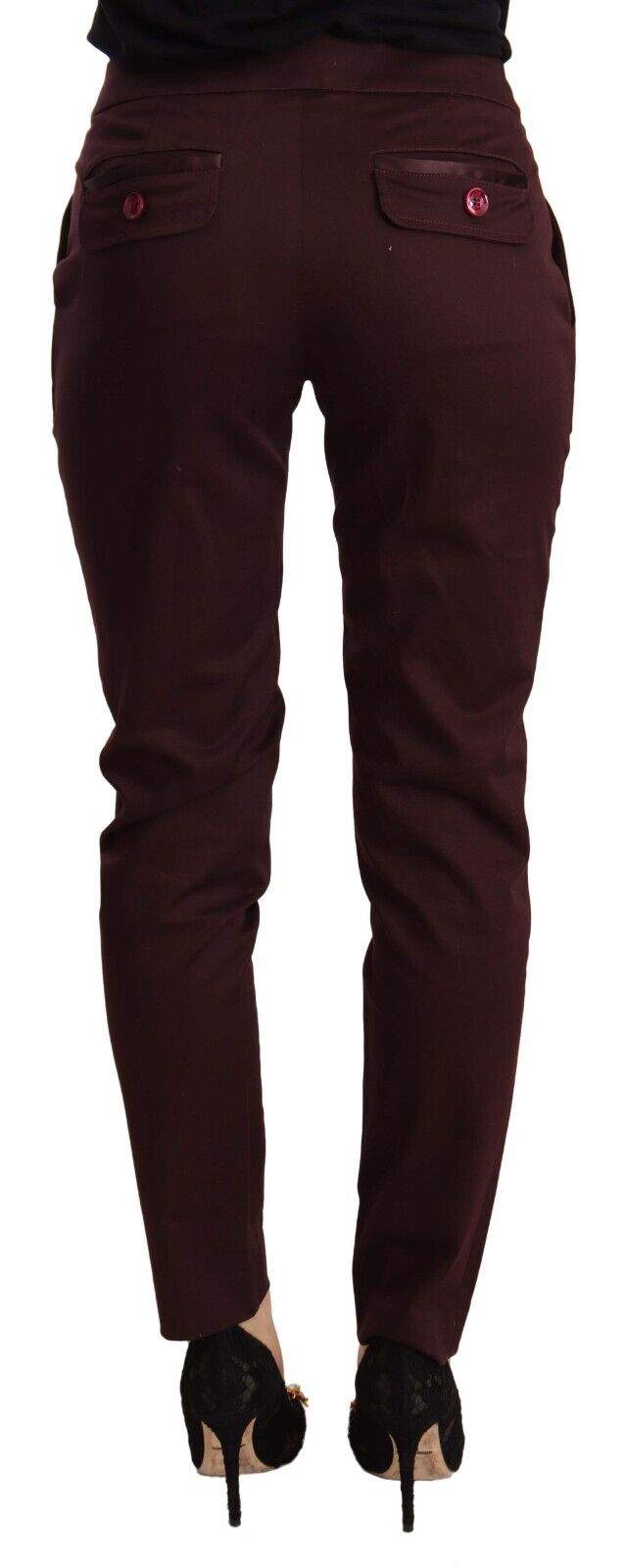 Just Cavalli Maroon Mid Waist Skinny  Trouser Pants feed-1, IT40|S, Jeans & Pants - Women - Clothing, Just Cavalli, Marrone at SEYMAYKA