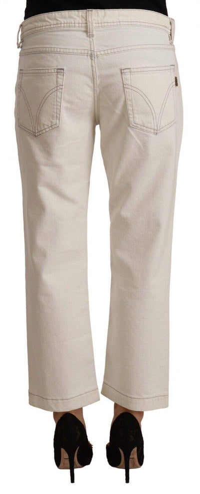 Dolce & Gabbana Off White Cotton Flared Cropped Denim Jeans Dolce & Gabbana, feed-1, Jeans & Pants - Women - Clothing, Off White, W28, W29 at SEYMAYKA