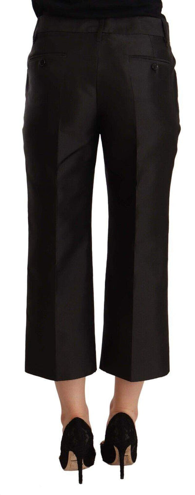 Dolce & Gabbana Black 100% Silk Flared Cropped Pants Black, Dolce & Gabbana, feed-1, IT42|M, Jeans & Pants - Women - Clothing at SEYMAYKA