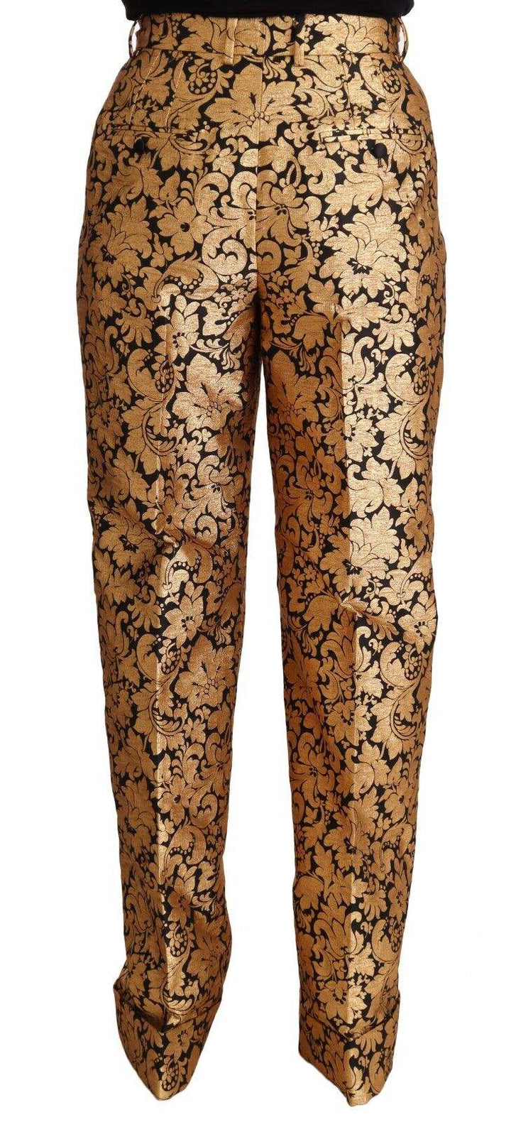 Dolce & Gabbana Gold Floral Jacquard Straight Polyester Pants Dolce & Gabbana, feed-1, Gold, IT42|M, Jeans & Pants - Women - Clothing at SEYMAYKA
