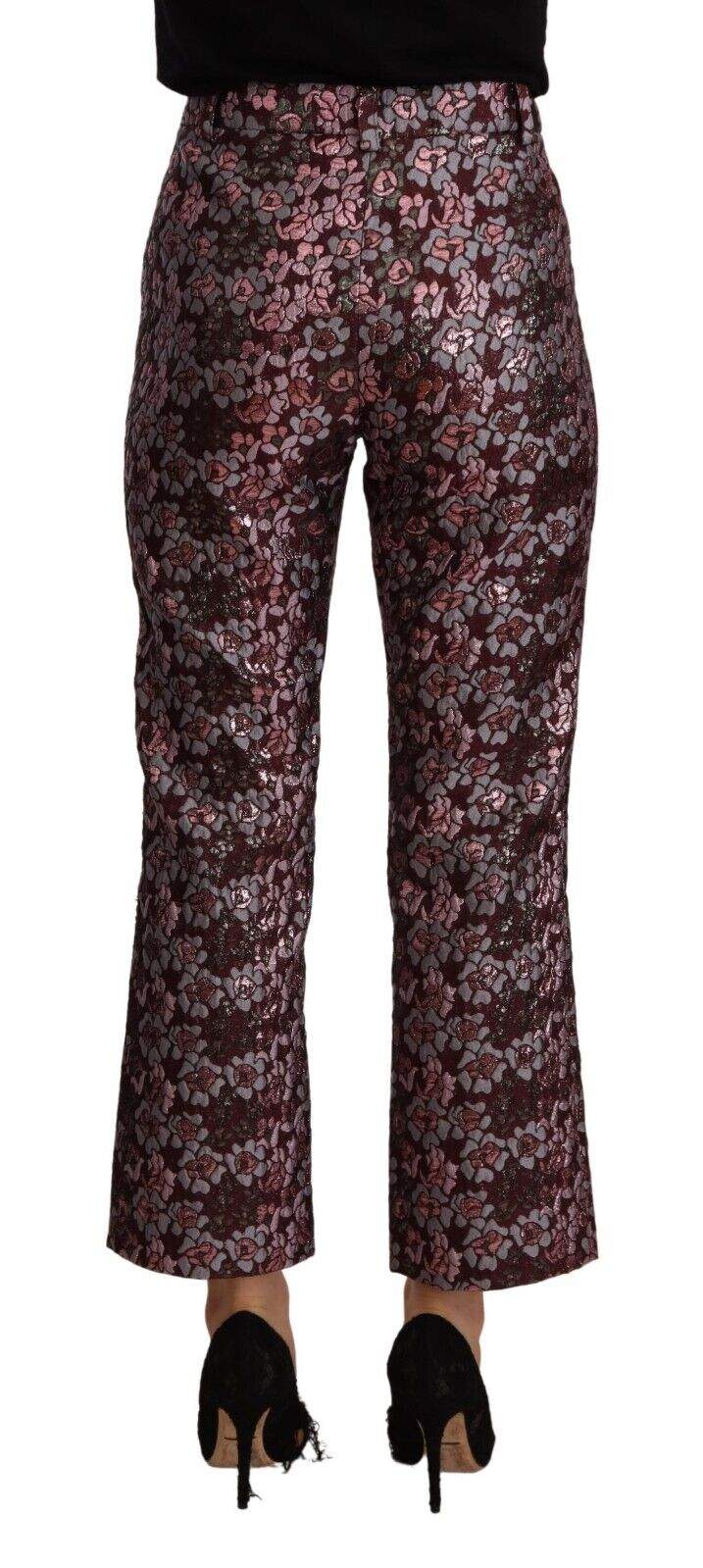 House of Holland Multicolor Floral Jacquard Flared Cropped Pants feed-1, House of Holland, IT42|M, Jeans & Pants - Women - Clothing, Multicolor at SEYMAYKA