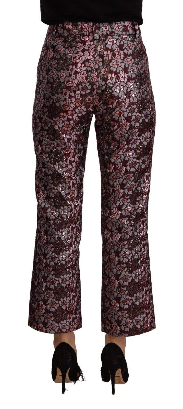 House of Holland Multicolor Floral Jacquard Flared Cropped Pants feed-1, House of Holland, IT42|M, Jeans & Pants - Women - Clothing, Multicolor at SEYMAYKA