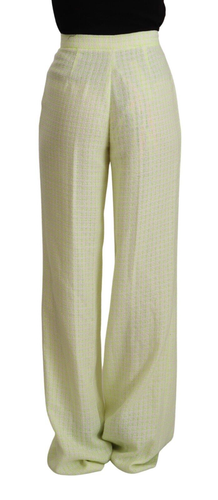 Yellow Green Cotton High Waist Straight Long Pants