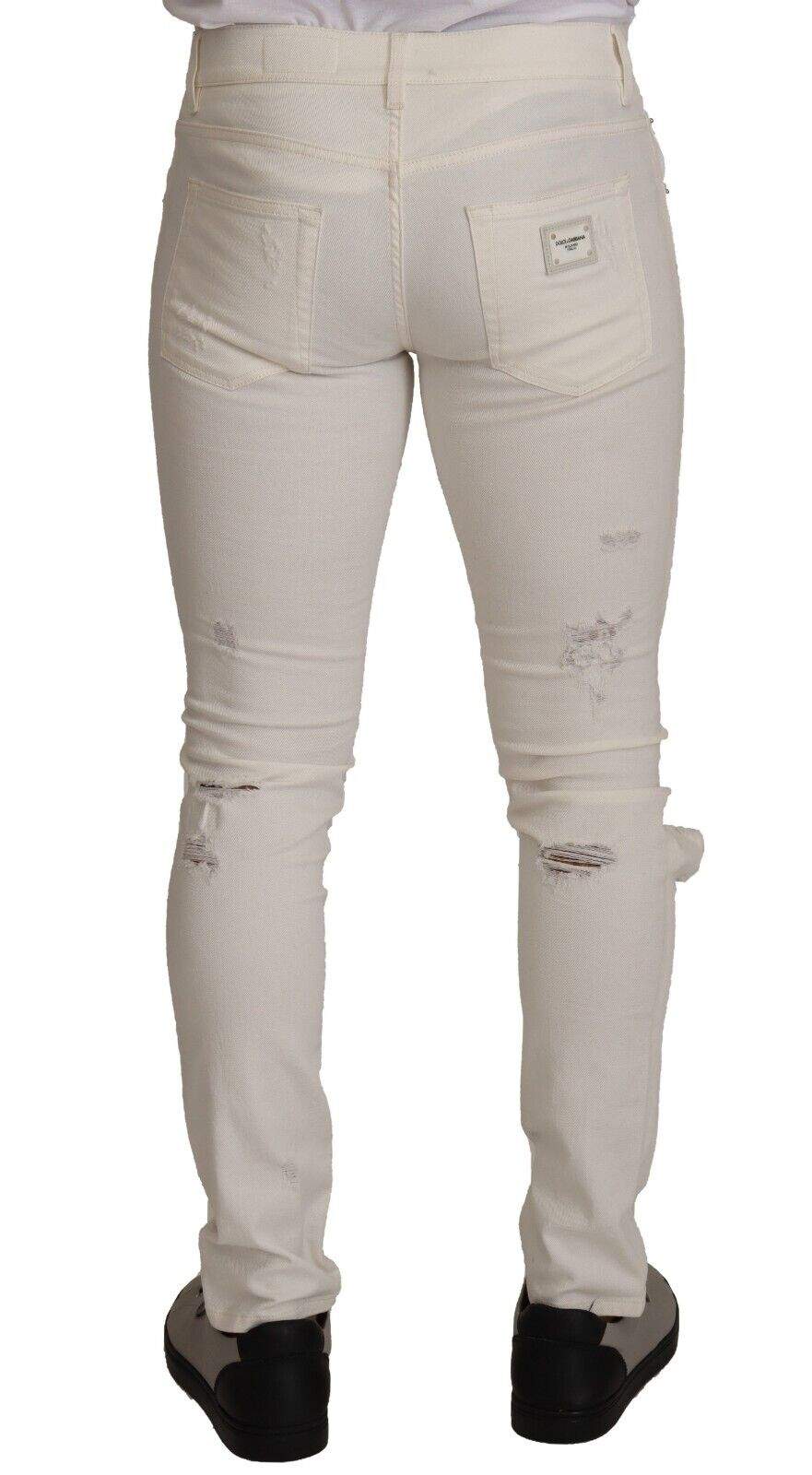 Dolce & Gabbana White Tattered Skinny Cotton  Denim Jeans #men, Dolce & Gabbana, feed-1, IT46 | S, Jeans & Pants - Men - Clothing, White at SEYMAYKA