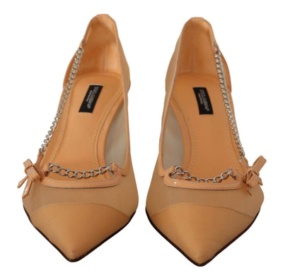 Dolce & Gabbana Peach Mesh Leather Chains Heels Pumps Shoes Beige, Dolce & Gabbana, EU39/US8.5, feed-1, Pumps - Women - Shoes at SEYMAYKA