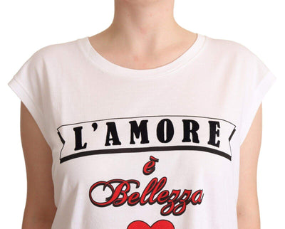 Dolce & Gabbana White L'Amore E'Bellezza Tank T-shirt Top Dolce & Gabbana, feed-1, IT46|XL, Tops & T-Shirts - Women - Clothing, White at SEYMAYKA