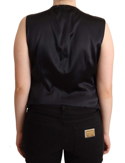 Dolce & Gabbana Black Button Down Sleeveless Vest Waiscoat Top Black, Dolce & Gabbana, feed-1, IT50|3XL, Tops & T-Shirts - Women - Clothing at SEYMAYKA