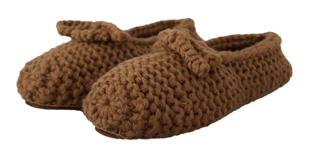 Dolce & Gabbana Brown Slip On Ballerina Flats Wool Knit Shoes Brown, Dolce & Gabbana, EU40/US9.5, EU41/US10.5, feed-1, Flat Shoes - Women - Shoes at SEYMAYKA