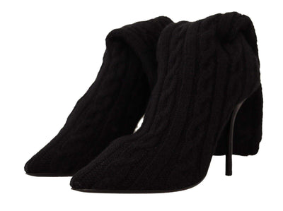 Dolce & Gabbana Black Stretch Socks Knee High Booties Shoes Black, Boots - Women - Shoes, Dolce & Gabbana, EU38/US7.5, EU40/US9.5, feed-1 at SEYMAYKA
