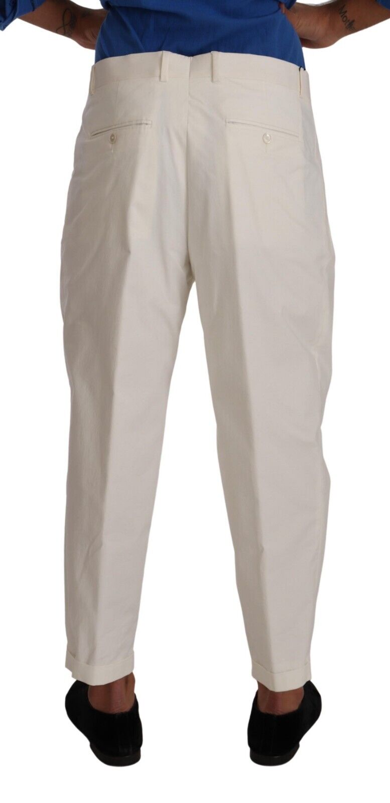 Dolce & Gabbana White Cotton Tapered  Trouser Dress Pants