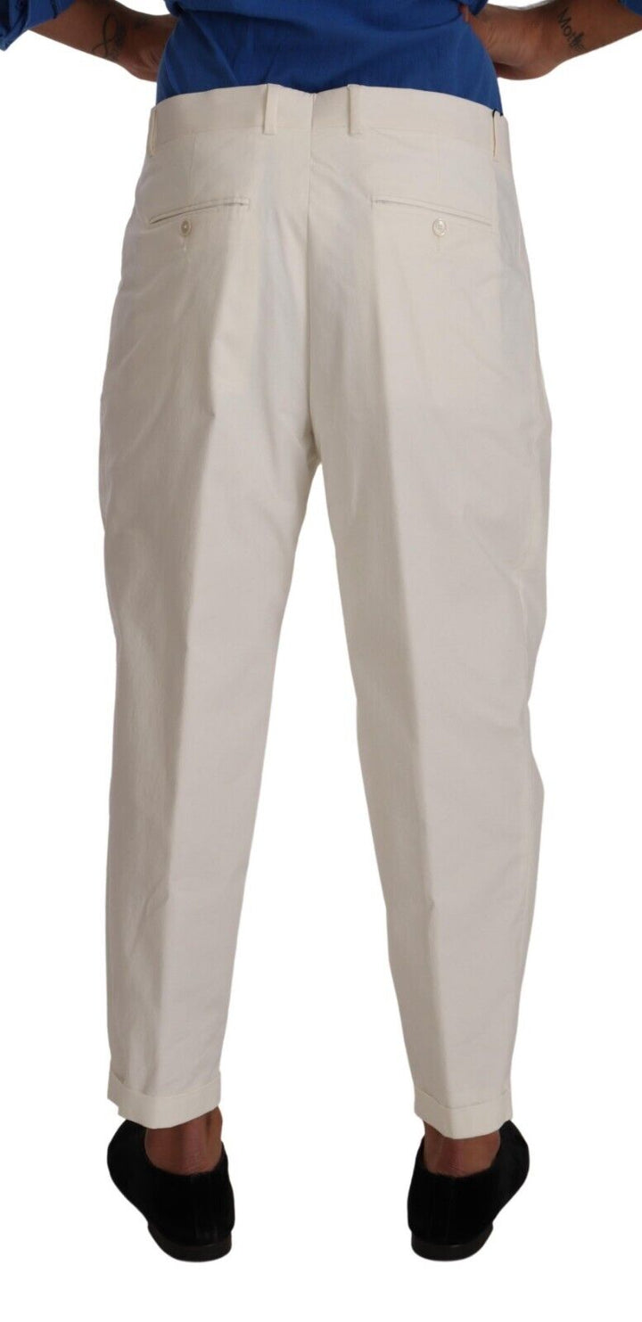 Dolce & Gabbana White Cotton Tapered  Trouser Dress Pants