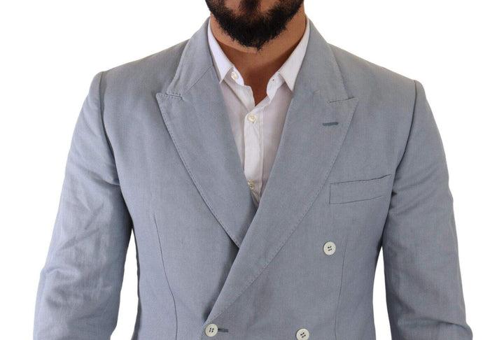 Dolce & Gabbana Blue Cotton Linen Slim Fit Jacket Coat Blazer #men, Blazers - Men - Clothing, Dolce & Gabbana, feed-1, IT50 | L, Light Blue at SEYMAYKA