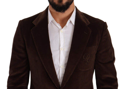 Dolce & Gabbana Brown Corduroy Slim Fit Coat DG Logo Blazer #men, Blazers - Men - Clothing, Brown, Dolce & Gabbana, feed-1, IT50 | L at SEYMAYKA