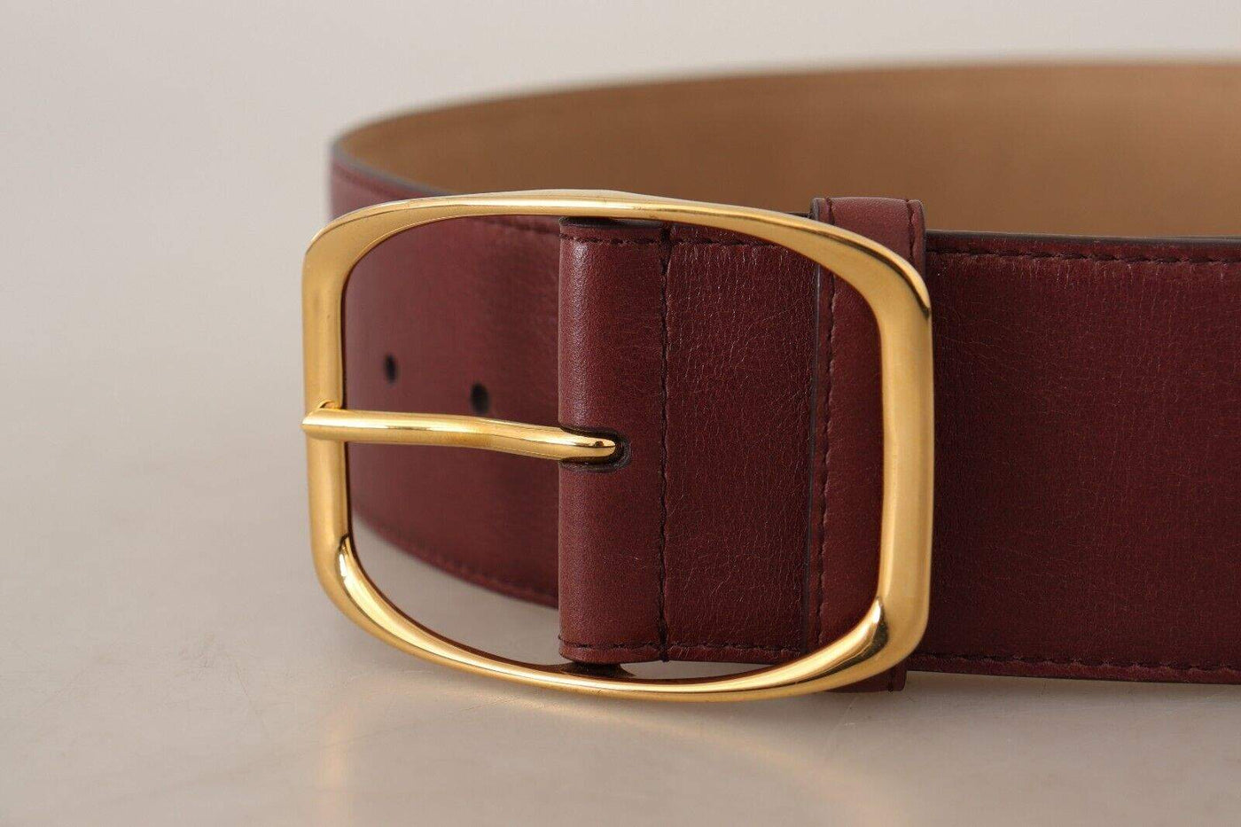 Dolce & Gabbana Maroon Leather Gold Metal Square Buckle Belt 75 cm / 30 Inches, Belts - Women - Accessories, Dolce & Gabbana, feed-1, Marrone at SEYMAYKA