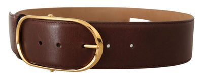 Dolce & Gabbana Brown Leather Gold Metal Oval Buckle Belt 75 cm / 30 Inches, 80 cm / 32 Inches, Belts - Women - Accessories, Brown, Dolce & Gabbana, feed-1 at SEYMAYKA