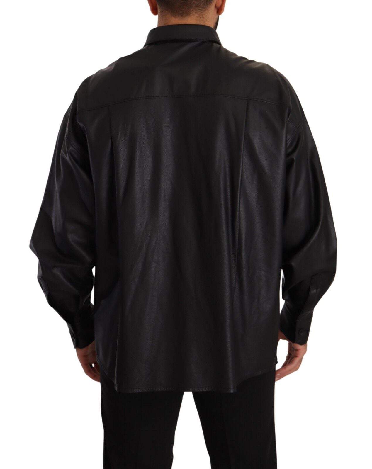 Dolce & Gabbana Black Leather Button Down  Collared Jacket #men, Black, Dolce & Gabbana, feed-1, IT52 | XL, Jackets - Men - Clothing at SEYMAYKA