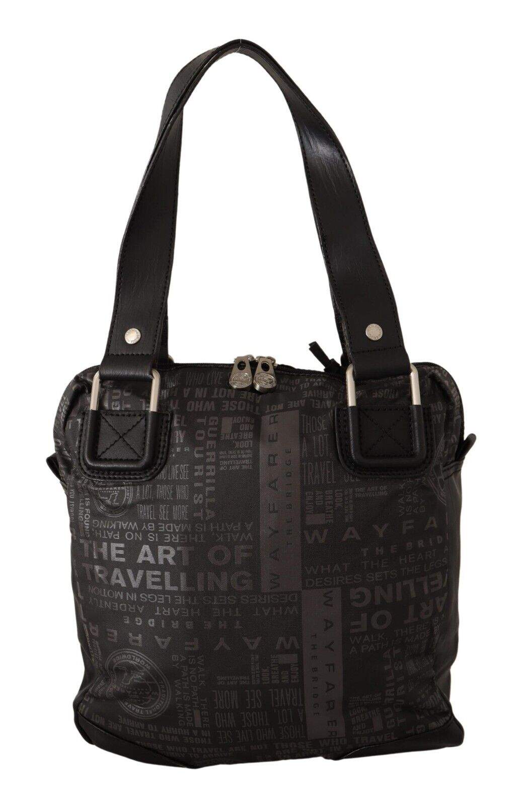 WAYFARER Black Printed Logo Shoulder Handbag Purse Bag Black and Gray, feed-1, Shoulder Bags - Women - Bags, WAYFARER at SEYMAYKA