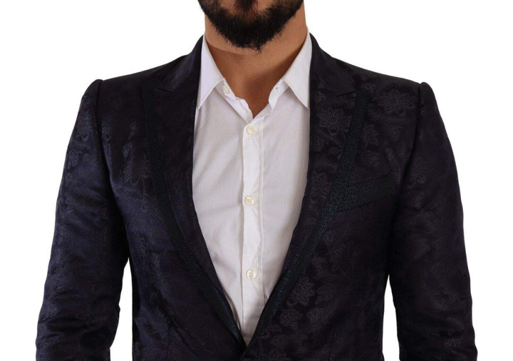 Dolce & Gabbana Blue Floral Jacquard Silk Coat MARTINI Blazer #men, Blazers - Men - Clothing, Blue, Dolce & Gabbana, feed-1, IT44 | XS at SEYMAYKA