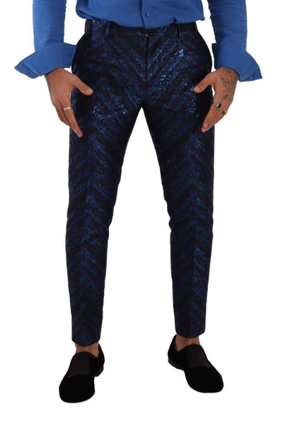 Dolce & Gabbana Blue Purple Jacquard Formal Trouser Dress Pants #men, Blue, Dolce & Gabbana, feed-1, IT48 | M, Jeans & Pants - Men - Clothing at SEYMAYKA