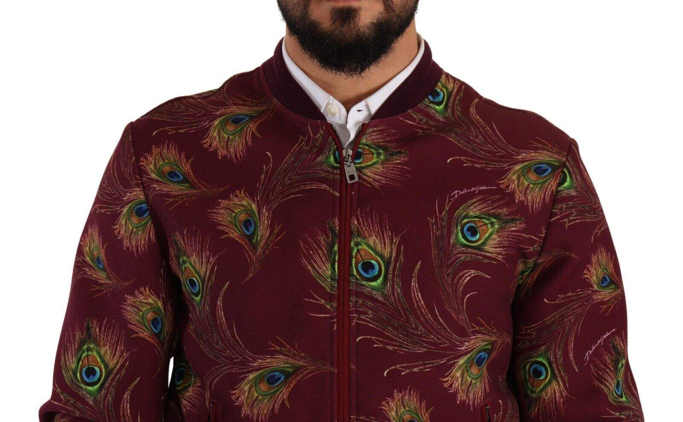 Dolce & Gabbana Red Peacock Polyester Stretch Full Zip Jacket #men, Dolce & Gabbana, feed-1, IT48 | M, Jackets - Men - Clothing, Red at SEYMAYKA