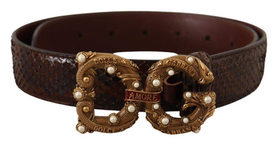 Dolce & Gabbana Brown Exotic Leather Logo Buckle Amore Belt 75 cm / 30 Inches, Belts - Women - Accessories, Brown, Dolce & Gabbana, feed-1 at SEYMAYKA