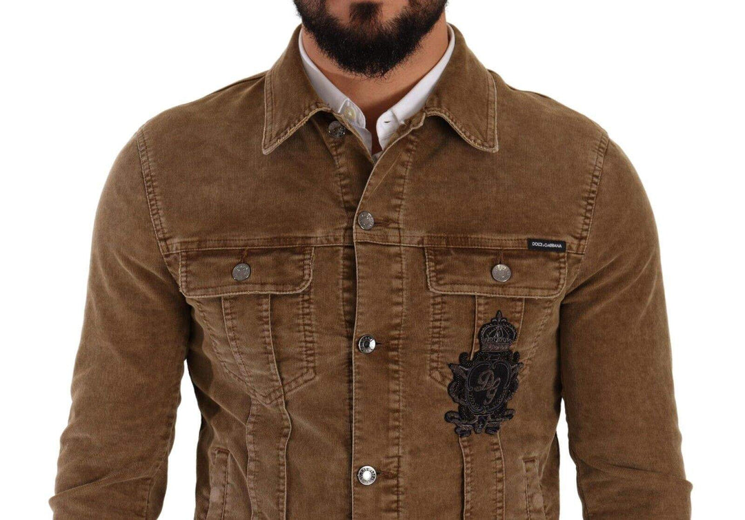 Dolce & Gabbana Brown Corduroy Cotton Logo Embroidery Jacket #men, Brown, Dolce & Gabbana, feed-1, IT48 | M, Jackets - Men - Clothing at SEYMAYKA