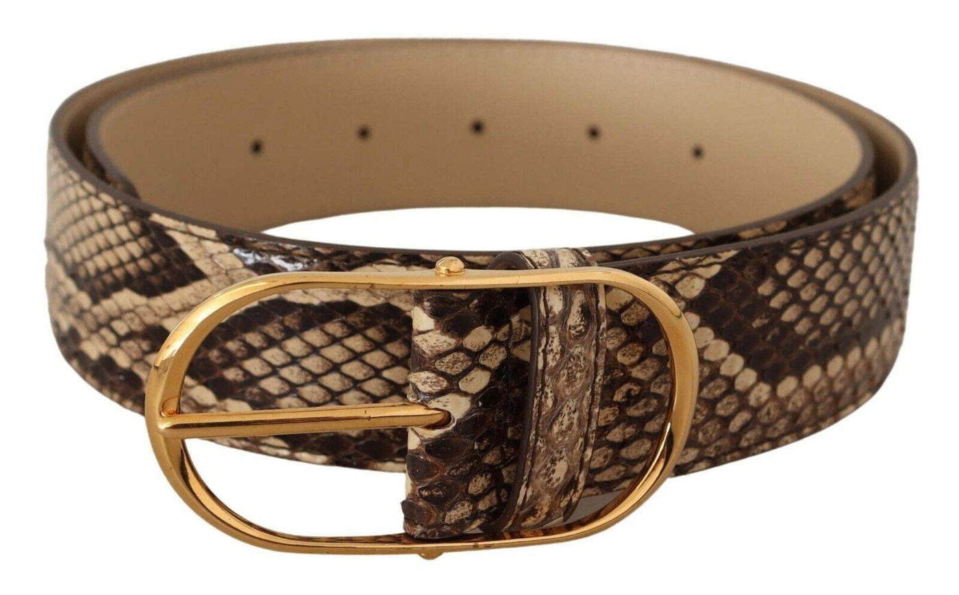 Dolce & Gabbana Brown Exotic Leather Gold Oval Buckle Belt 75 cm / 30 Inches, Belts - Women - Accessories, Brown, Dolce & Gabbana, feed-1 at SEYMAYKA