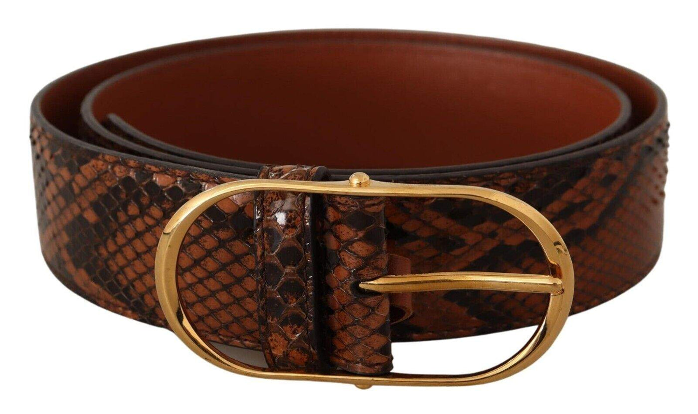 Dolce & Gabbana Brown Exotic Leather Gold Oval Buckle Belt 80 cm / 32 Inches, Belts - Women - Accessories, Brown, Dolce & Gabbana, feed-1 at SEYMAYKA
