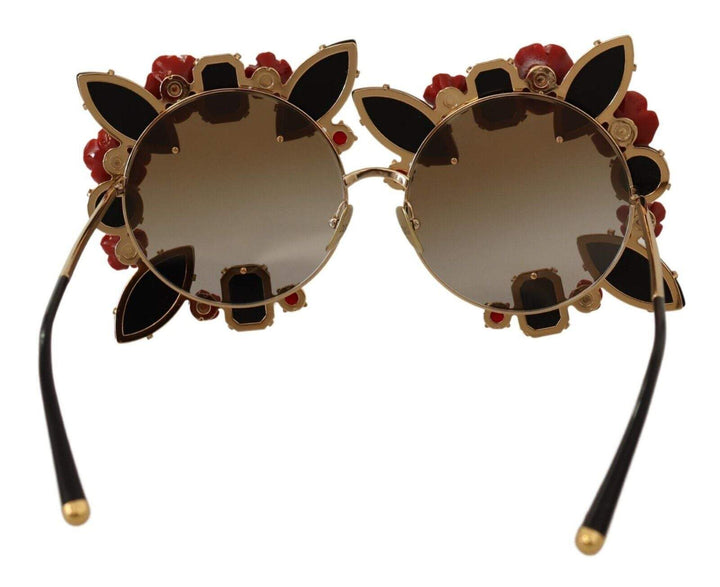 Dolce & Gabbana Gold Metal Frame Roses Embellished Sunglasses Dolce & Gabbana, feed-1, Gold, Sunglasses for Women - Sunglasses at SEYMAYKA