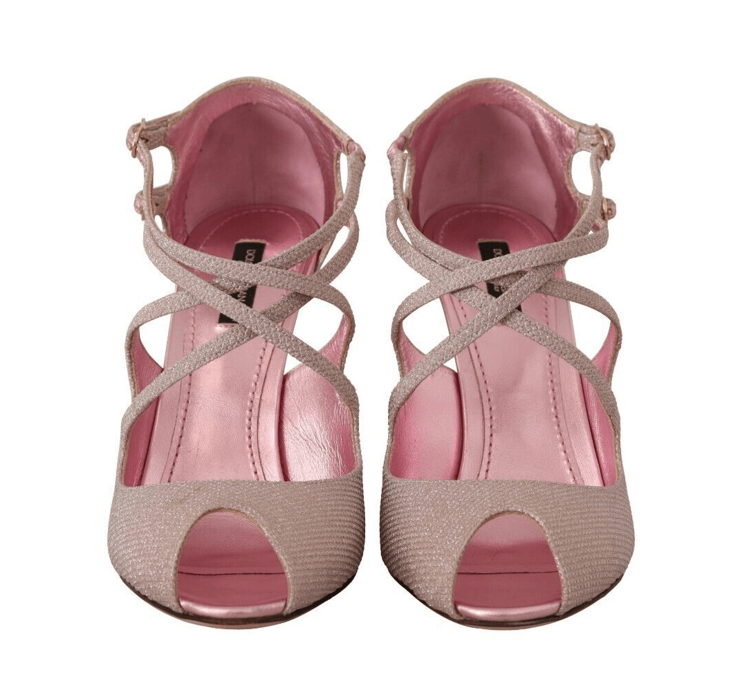 Dolce & Gabbana Pink Glittered Strappy Heels Sandals Shoes Dolce & Gabbana, EU39/US8.5, feed-1, Pink, Sandals - Women - Shoes at SEYMAYKA
