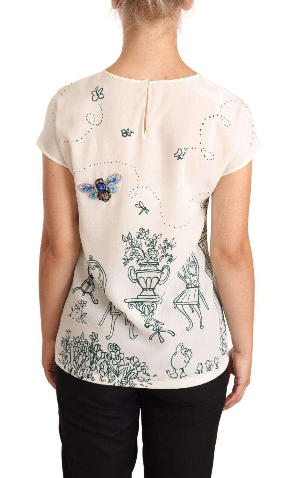 Dolce & Gabbana White Silk Garden Fountain T-Shirt Blouse Dolce & Gabbana, feed-1, IT36 | XS, Tops & T-Shirts - Women - Clothing, White at SEYMAYKA