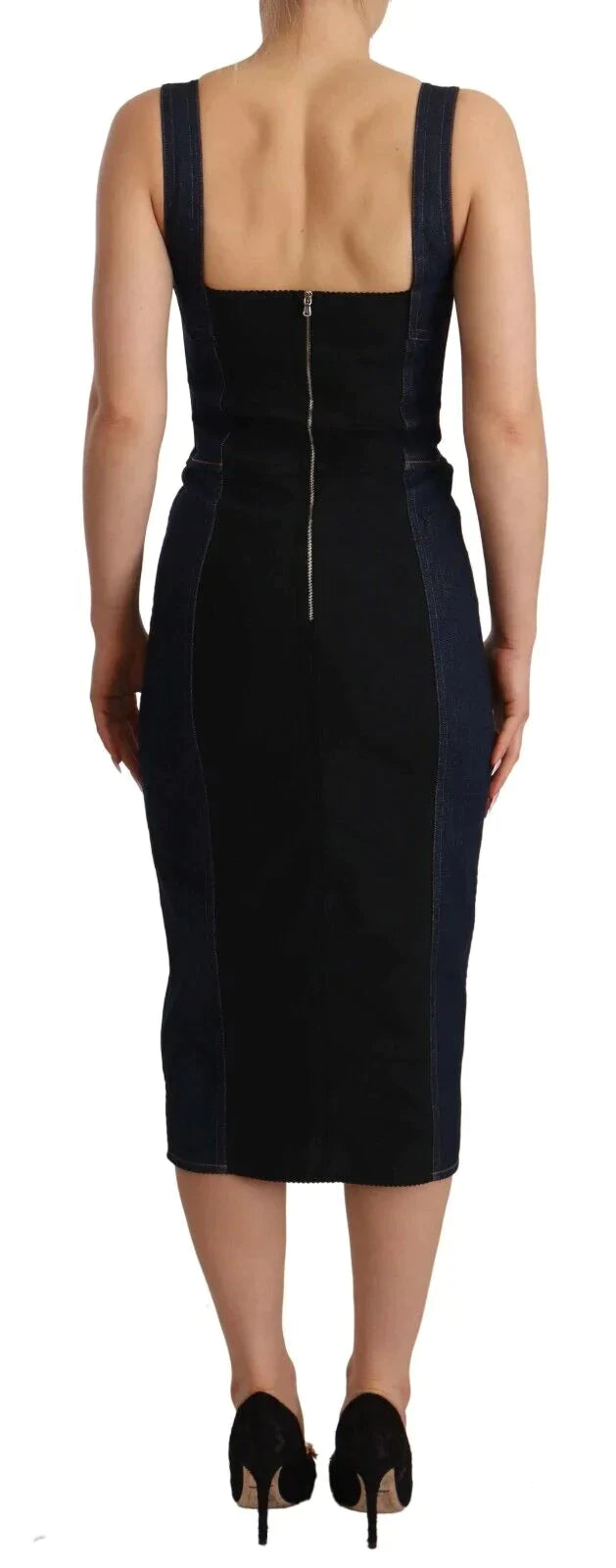 Dolce & Gabbana Dark Blue Cotton Denim Sheath Midi Dress Blue, Dolce & Gabbana, Dresses - Women - Clothing, feed-1, IT38|XS at SEYMAYKA