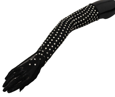 Dolce & Gabbana Black Crystal Elbow Length Cotton Tulle Gloves