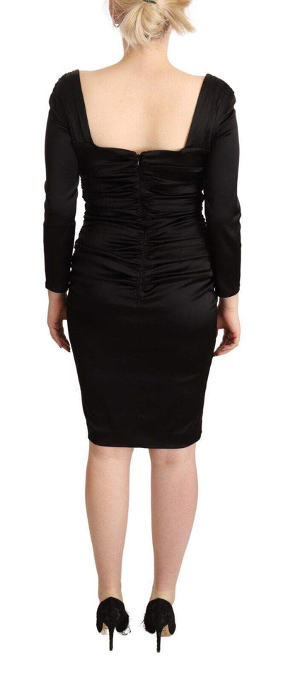 Roberto Cavalli Black Long Sleeves Bodycon Acetate Dress Black, Dresses - Women - Clothing, feed-1, IT42|M, Roberto Cavalli at SEYMAYKA