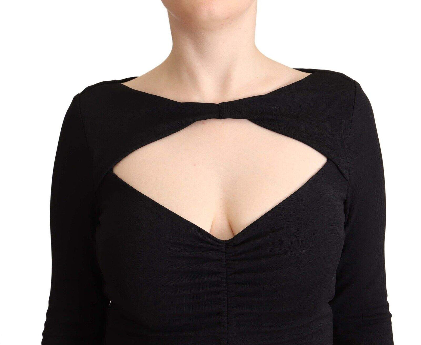 PINKO Black Nylon Stretch Long Sleeves Deep V-neck Maxi Dress Black, Dresses - Women - Clothing, feed-1, IT40|S, PINKO at SEYMAYKA
